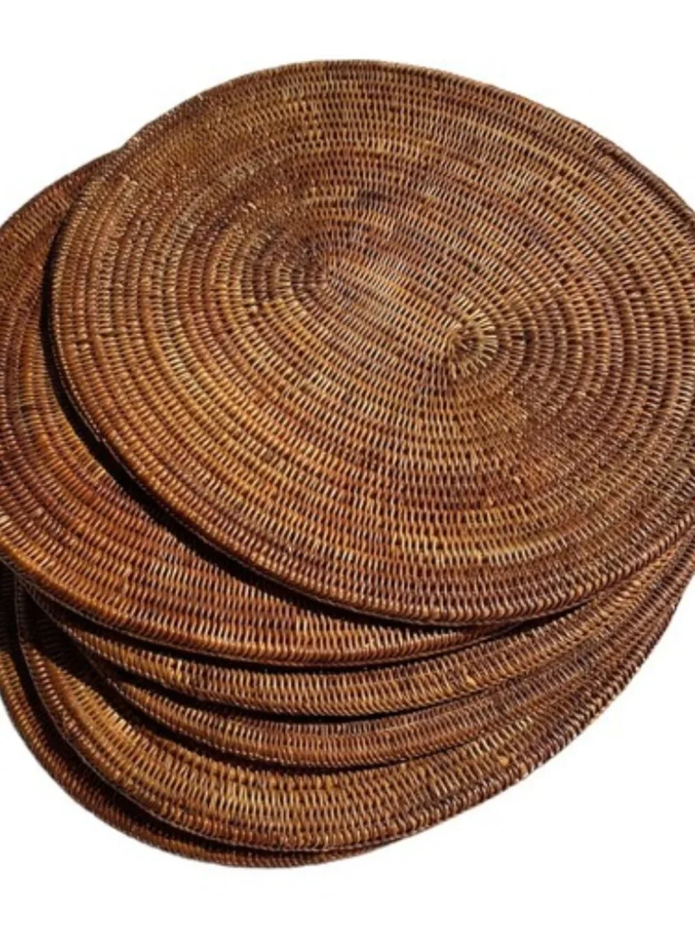Balinese Handmade Woven Rattan Thick Oval Placemats Antique Brown 4-Set
